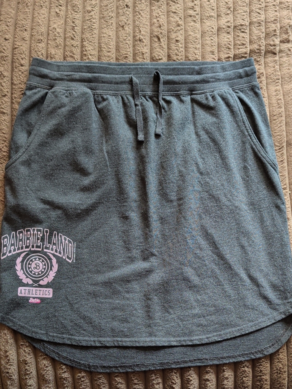 Barbie Charcoal Terry Drawstring Skirt with Pink Logo
